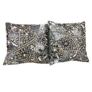 Ret $400 NWT Donna Karan Home Crystal Sequin Embellished Throw Pillows 10x10